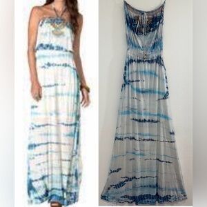 Miss Me Blue Tie Dye Embroidered With Beaded Maxi Dress